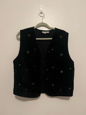 Black Embellished Velvet V-Neck Sweater Vest